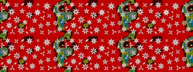 Süslü kumaş deseni. Renkli Bahar Teması eskiz kalıbı. Raster illüstrasyonundaki çiçek desenli çizim. Düz Çiçek Elementleri Tasarımı.