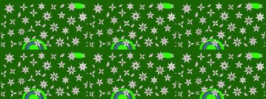 Sevimli çiçek raster deseni. Renkli Bahar Teması eskiz kalıbı. Düz Çiçek Elementleri Tasarımı. Yeşil renkte çiçekler.