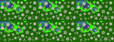 Raster. Zarif, parlak ve yeşil çiçek desenli bir taslak. Sabıka baskıları, bebek kıyafetleri, duvar kâğıtları, paket kutuları vb..