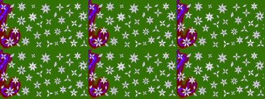 Çok yeşil zarif küçük çiçekler ve yeşil renkli komik böcekler, raster desen, illüstrasyon.