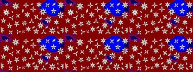 Kırmızının üstüne kırmızı. El çizimi çiçek unsurları olan soyut çizim raster deseni. 1950-1960 motifleri. Retro tekstil tasarım koleksiyonu. Çiçekli ipek eşarp..