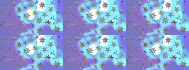 Raster düz çiçek çizim deseni. Hediye ambalaj kağıdı, tebrik kartları, posterler ve pankart tasarımı. Mavi renkte çiçekler.