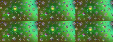 Raster illüstrasyonu. Şirin çiçek elementleri. Yeşil renkli çiçekler. Çizim.