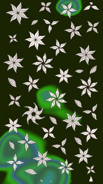 Patlayan çiçekler soyut olarak yerleştirilmiş. Raster deseni. Gri renklerde bahar çiçekleri. Raster illüstrasyonu.