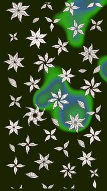 Raster illüstrasyonundaki çiçek desenli çizim. Gri renkli çiçekler. Renkli Bahar Teması eskiz kalıbı. Düz Çiçek Elementleri Tasarımı.