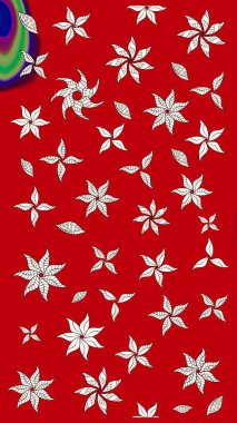 Yapraklı çiçekler ve kırmızı renklerde papatya çiçekleri. Eskiz arkaplan modeli. Raster - stok.