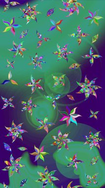 Çiçekli güzel suluboya desen. Raster illüstrasyonu. Mavi renklerde.