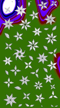 Sevimli çiçek raster deseni. Yeşil renkli çiçekler. Renkli Bahar Teması eskiz kalıbı. Düz Çiçek Elementleri Tasarımı.