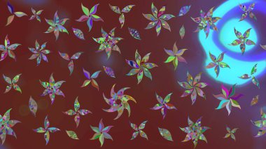 Raster illüstrasyonundaki çiçek desenli çizim. Kahverengi renkte çiçekler.