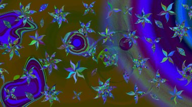 Raster Floral Illustration, Asyalı tekstil. Kahverengi renkli etnik çiçeklerle zarif bir eskiz deseni..