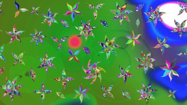 Çiçek desenli eskiz. Yeşil renkli çiçekler. Tişört baskısı için çiçek boyama rasteriName.