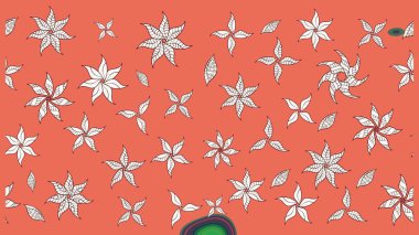 Küçük turuncu çiçeklerle oldukça eski bir besin torbası deseni. Tekstil, kumaş, kapaklar, duvar kağıtları, baskı, paket, koleksiyon defteri, örgü, dekupaj için çiçek arkaplanı..