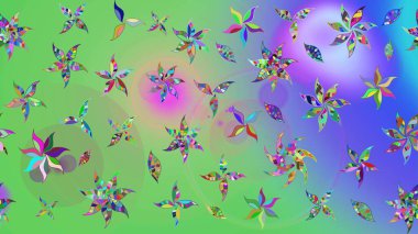 Düz Çiçek Elementleri Tasarımı. Yeşil renkte zarif çiçek buketi suluboya. Renkli Bahar Teması eskiz kalıbı. Raster illüstrasyonu.