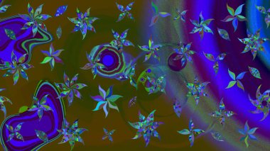 Raster Floral Illustration, Asyalı tekstil. Kahverengi renkli etnik çiçeklerle zarif bir eskiz deseni..