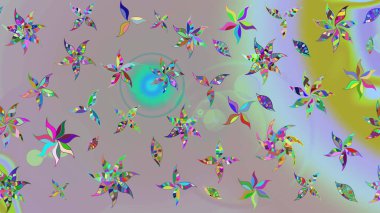 Raster çiçek desenli çiçek deseni, yapraklar, dekoratif elementler, sıçrama, lekeler, el çizimi kontur çizgileri ve Doodle çizim stili, grafik raster çizim çizimi.