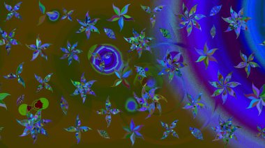 Çiçekli karalama şeklinde Raster çiçek deseni. Raster illüstrasyonu. Yumuşak, bahar çiçekleri kahverengi renklerde.