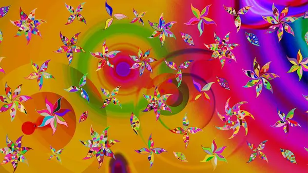 Raster Çiçek İllüstrasyonu 'nun şirin tekstili. Sarı renkli etnik çiçeklerle zarif eskiz deseni.