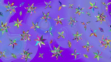 Renkli Yaz Temalı eskiz kalıbı. Sevimli çiçek raster deseni. Mor renkli çiçekler. Düz Çiçek Elementleri Tasarımı.