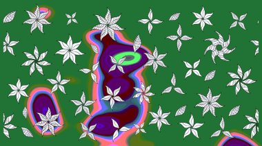 Raster illüstrasyonu. Yeşil kıvırcık çiçekler yeşil renkte şekillenir. Klasik çiçek tasarım elementleri.