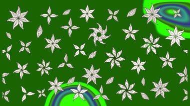 Raster düz çiçek çizim deseni. Hediye ambalaj kağıdı, tebrik kartları, posterler ve pankart tasarımı. Yeşil renkte çiçekler.