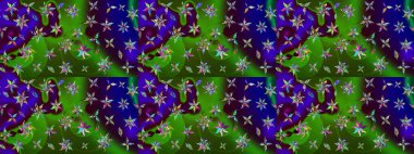 Moda baskıları için zarif bir şablon. Küçük çiçekte güzel bir desen. Yeşil çiçekli bahar çiçekleri. Küçük renkli çiçekler. Motley illüstrasyonu.