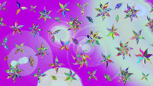 Renkli Bahar Teması eskiz kalıbı. Çiçeksel fantezi tasarımı ve parlak bir arka plan çizimi. Düz Çiçek Elementleri Tasarımı.