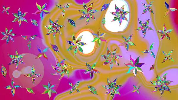 Sarı renkli çiçekler. Hediye ambalaj kağıdı, tebrik kartları, posterler ve pankart tasarımı. Raster düz çiçek çizim deseni.