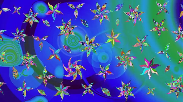 Çiçek duvar kağıdı. Renkli süs kenarı. Mavi renklerde. Hint süsü. Raster illüstrasyonu. Çizim deseni.