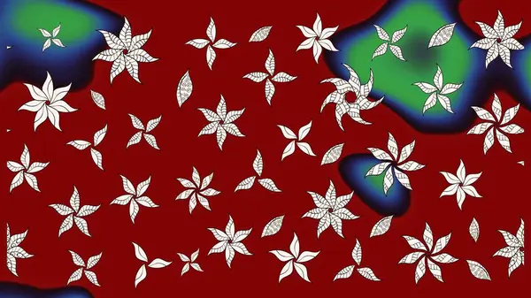 Çok renkli küçük çiçekler ve kırmızı renkli komik böcekler, raster desen, illüstrasyon.