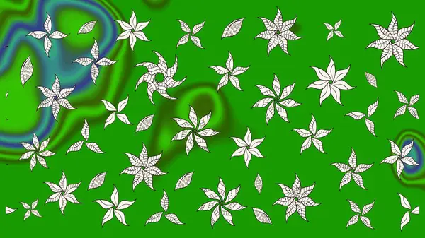 Tekrarlayan çiçek arkaplanı, zarif yeşil çiçek duvar kağıdı. Yeşil renkler üzerine çiçek desenli çizimler, el yapımı papatyalar, papatyalar..