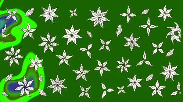 Renkli Bahar Teması eskiz kalıbı. Sevimli çiçek raster deseni. Düz Çiçek Elementleri Tasarımı. Yeşil renkte çiçekler.