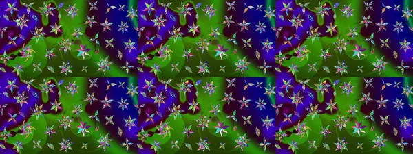 Moda baskıları için zarif bir şablon. Küçük çiçekte güzel bir desen. Yeşil çiçekli bahar çiçekleri. Küçük renkli çiçekler. Motley illüstrasyonu.