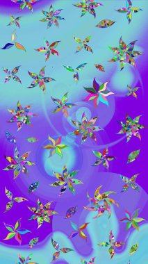 Düz Çiçek Elementleri Tasarımı. Renkli Bahar Teması eskiz kalıbı. Mavi renkli çiçekler. Sevimli çiçek raster deseni.