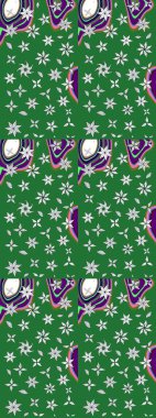 Üzerinde yeşil renkte karalamalar olan çiçek desenleri çiz. Raster illüstrasyonu.