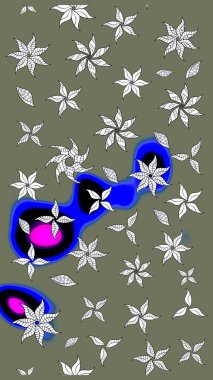 Renkli Yaz Temalı eskiz kalıbı. Yeşil renkli çiçekler. Düz Çiçek Elementleri Tasarımı. Raster illüstrasyonunda çiçek deseni çizimi.