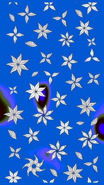 Mavi renkli çiçekler. Kumaş desenli papatya çiçekleri ayrıntıları.