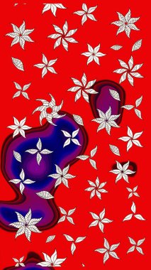 Raster illüstrasyonu. Şirin çiçekli eskiz deseni ve kırmızı renklerde yapraklar, suluboya çiçek deseni, duvar kağıdı, kart veya kumaş için fayanslı.