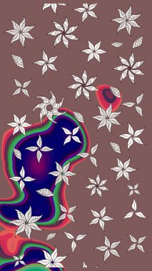 Kahverengi renkte çok kahverengi, zarif küçük çiçekler ve komik böcekler, raster desen, illüstrasyon.