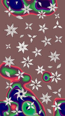 Moda baskıları için zarif bir şablon. Parlak renkli çiçekleri ve kahverengi renkli yaprakları olan harika bir çiçek deseni. Modern çiçek arkaplanı. Halk stili.