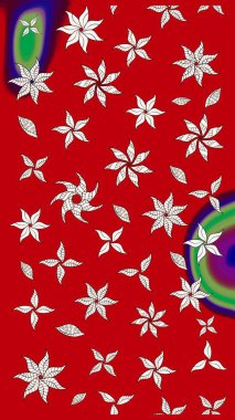 Kırmızı renkte çiçekler. Asya tekstil tarzında. Raster illüstrasyonu. Raster illüstrasyonu. Çiçek desenini çiz.