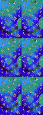 Parlak renkli çiçekleri ve mavi yaprakları olan harika bir çiçek deseni. Moda baskıları için zarif bir şablon. Modern çiçek arkaplanı. Halk stili.