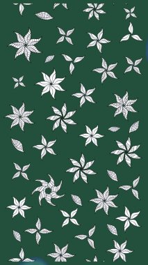 Raster illüstrasyonu. Çiçek desenli çizim. Raster illüstrasyonu. Asya tekstil tarzında. Yeşil renkte çiçekler.