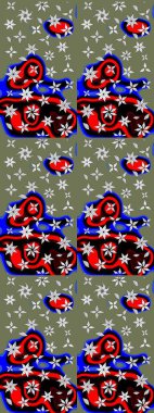 Raster düz çiçek çizim deseni. Hediye ambalaj kağıdı, tebrik kartları, posterler ve pankart tasarımı. Yeşil renkte çiçekler.