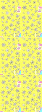 Eskiz klasiği. Düz Çiçek Elementleri Tasarımı. Raster Şirin kumaş deseni. Renkli Bahar Teması çizim şablonu.