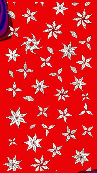 Raster illüstrasyonu. Raster illüstrasyonu. Çiçek desenli çizim. Kırmızı renkte çiçekler. Asya tekstil tarzında.