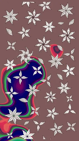 Kahverengi renkte çok kahverengi, zarif küçük çiçekler ve komik böcekler, raster desen, illüstrasyon.