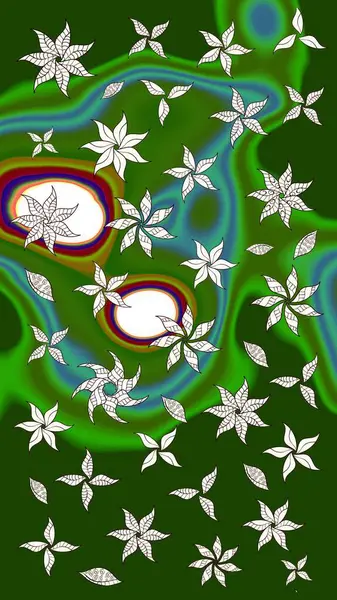 Yeşil renkli çiçekler. Raster illüstrasyonundaki çiçek desenli çizim. Renkli Bahar Teması eskiz kalıbı. Düz Çiçek Elementleri Tasarımı.