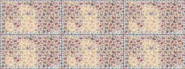 Kağıt, kumaş ve ambalaj için uygun. Kelebekli Raster çiçeksiz desen. Gri ve bej renkli illüstrasyon.