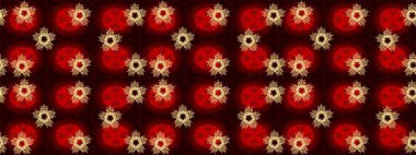 Raster illüstrasyonu. Noel ve yeni yıl moda baskıları için tatil tasarımı. Kırmızı, kahverengi ve siyah renkler. Kar tanelerinin soyut arkaplanlı Noel deseni.