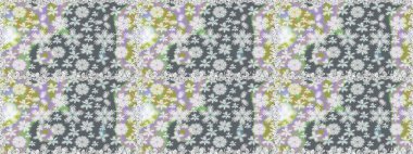 Raster illüstrasyonu. Gri renkli çiçekler. Robot resim. Şirin çiçek elementleri..